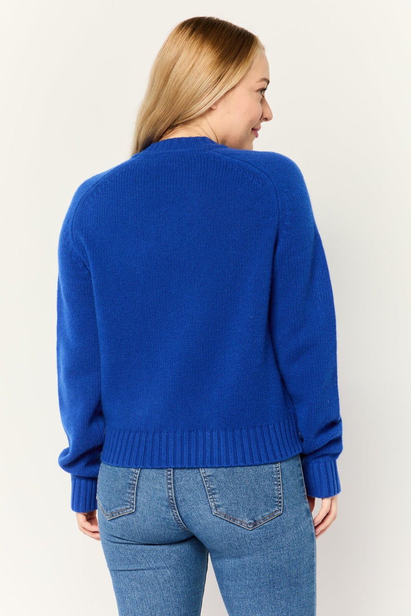 ESPRIT سويت شيرتات نسائية بأكمام طويلة وياقة مضلعة بشعار العلامة التجارية، أزرق داكن - Image 4