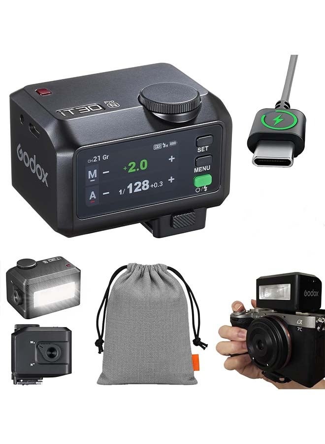Godox Godox iT30 Pro N iT30Pro N iT30ProN iT30Pro-N Mini Flash for Nikon Camera, TTL Auto-Exposure, HSS 1/8000 Seconds, 2.4G Wireless Xsystem, 2.8" Full-Color Touchscreen, Lithium Battery (Black) - Image 1