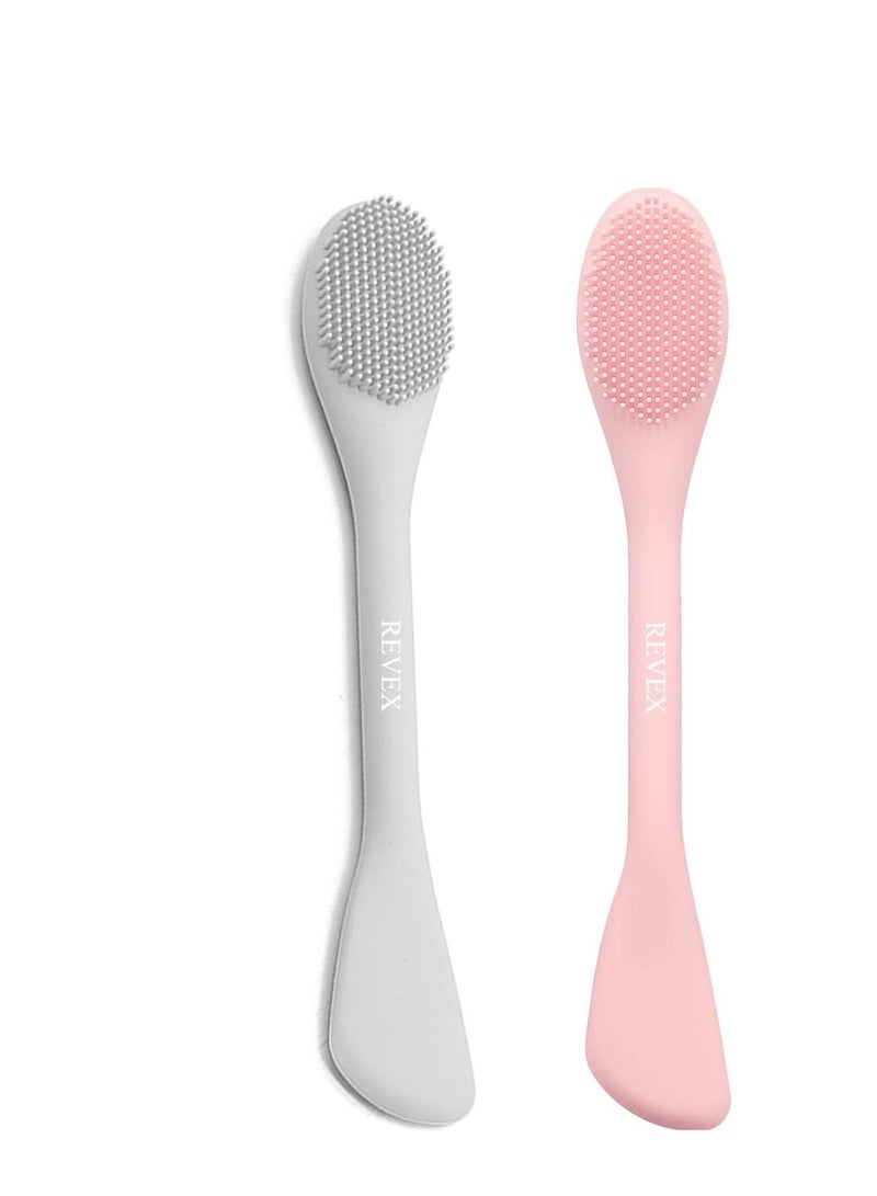 REVEX REVEX Silicone Face Mask Applicator,Face Scrubber,2Pcs Mask Applicator Tool for Facial Mud,Facial Cleansing Brushes with Bristles for Makeup Skincare Removal.(Pink+Gray) - Image 1