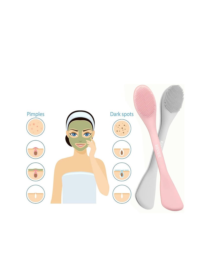 REVEX REVEX Silicone Face Mask Applicator,Face Scrubber,2Pcs Mask Applicator Tool for Facial Mud,Facial Cleansing Brushes with Bristles for Makeup Skincare Removal.(Pink+Gray) - Image 5