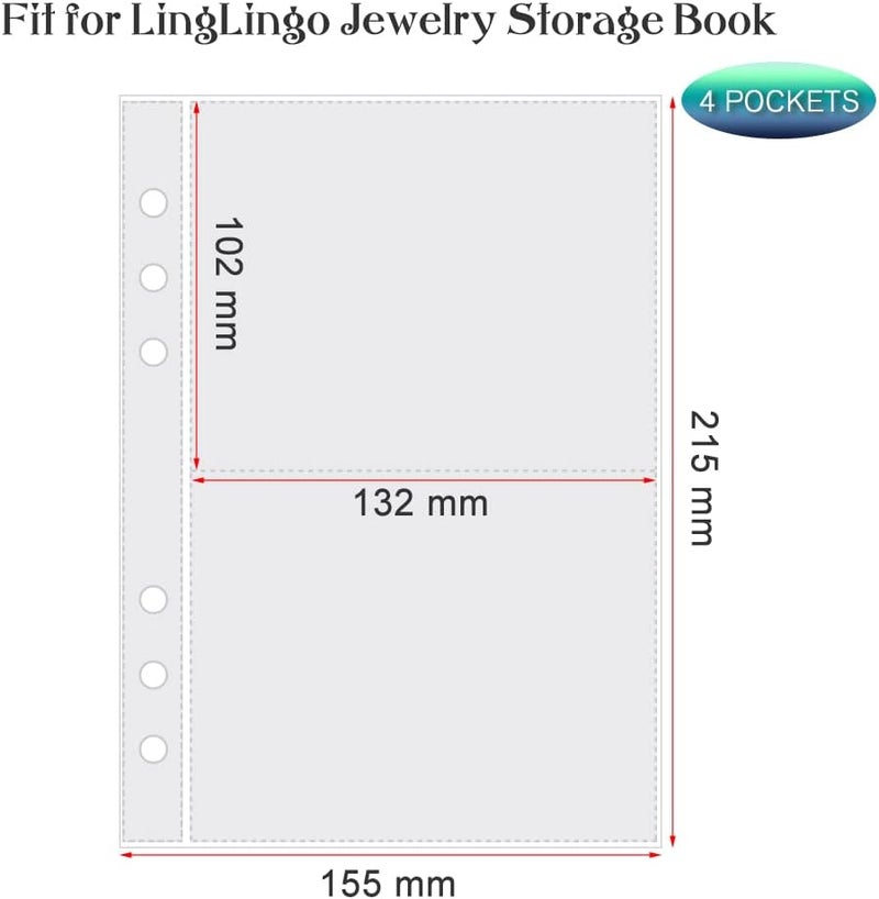 LingLingo Clear Double-Sided Refill Inner Pages for Transparent Jewelry Storage Book 6 Ring Binder, 24 Sheets 96 Pockets - Image 2