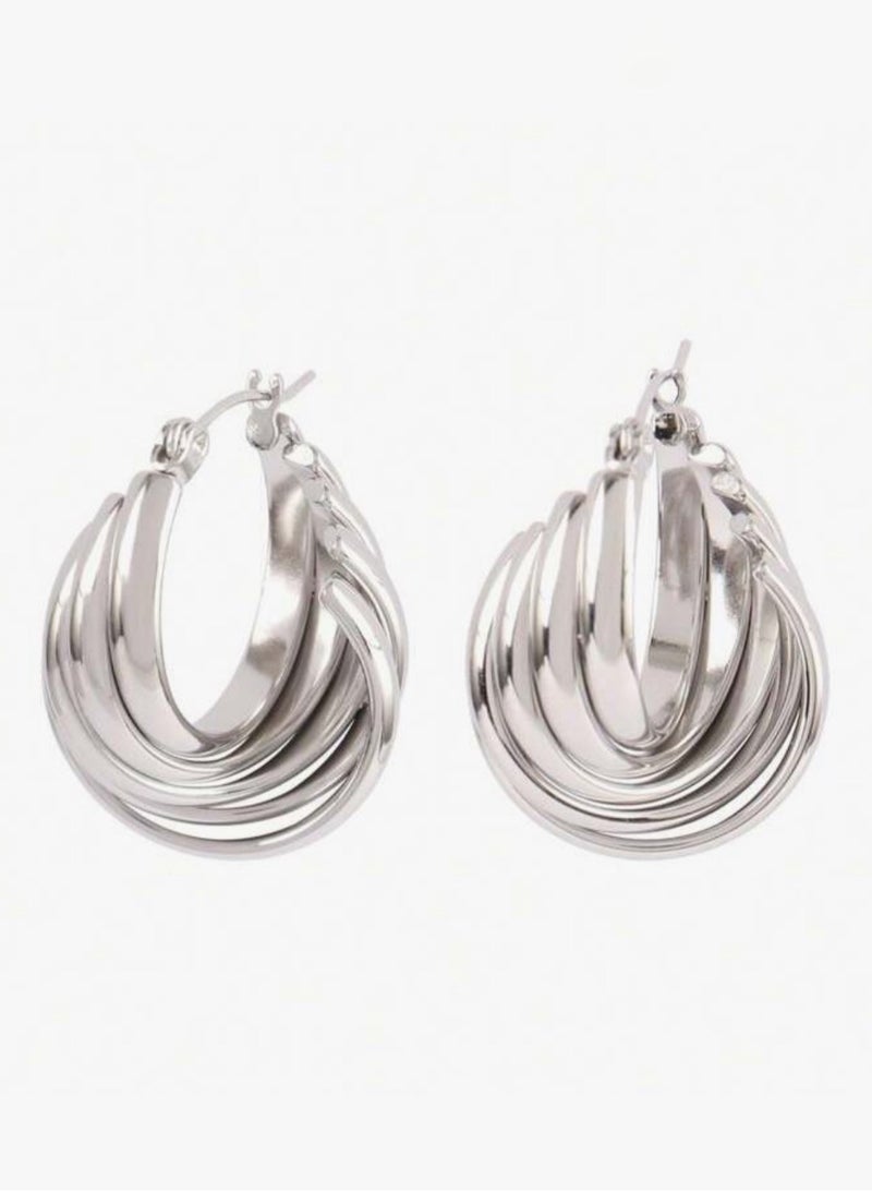 إيكوال حلق اذن نسائي انيق مصنوع من الاستانلس ستيل باللون الفضي - Image 3