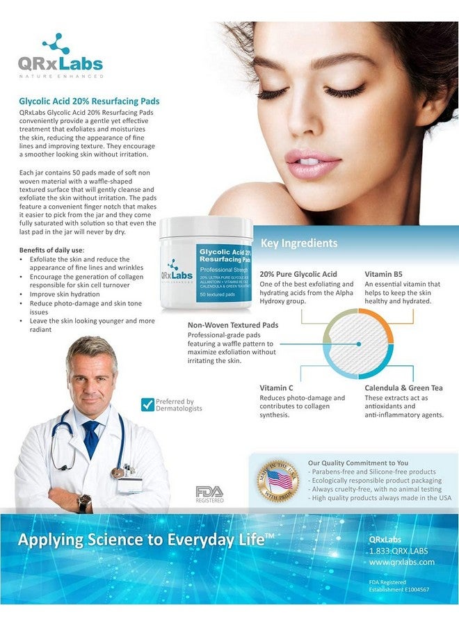 كيو آر إكس لابس مجموعة العناية بالبشرة من QRxLabs: ضمادات تجديد البشرة بحمض الجليكوليك بنسبة 20% + مصل هيدروليفيك - بشرة أكثر نعومة وترطيبًا وإشراقًا في علاج بسيط - Image 2
