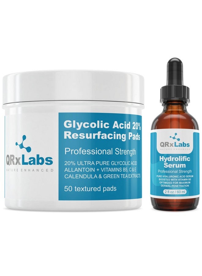 كيو آر إكس لابس مجموعة العناية بالبشرة من QRxLabs: ضمادات تجديد البشرة بحمض الجليكوليك بنسبة 20% + مصل هيدروليفيك - بشرة أكثر نعومة وترطيبًا وإشراقًا في علاج بسيط - Image 1