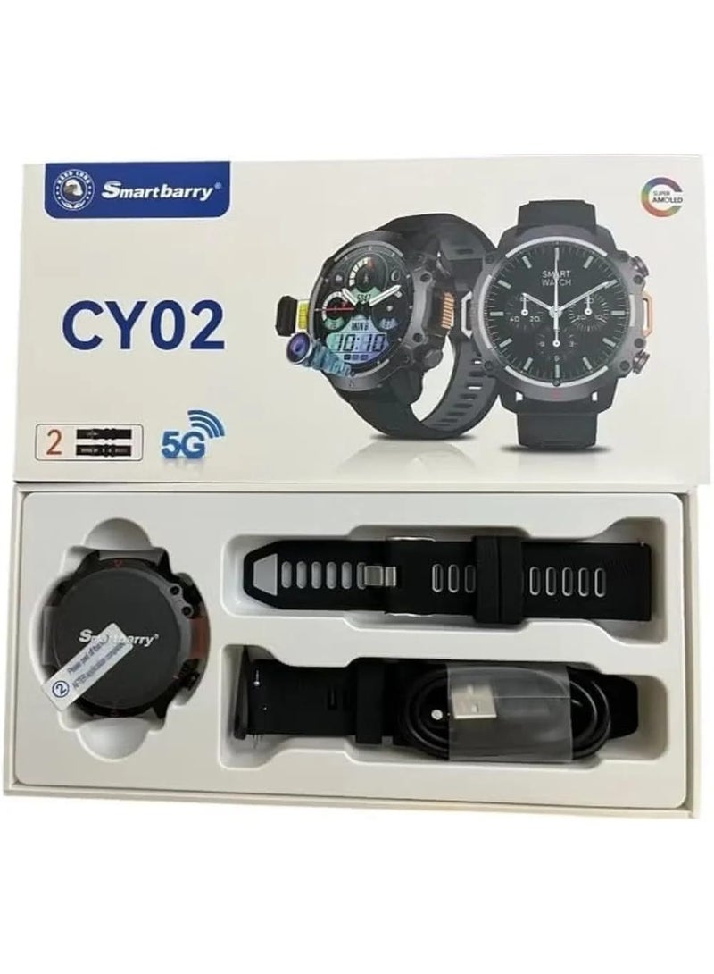 Smartbarry CY02 5G Smartwatch with SIM Card, Camera & Dual Straps – Rugged Outdoor Round Dial Watch - Image 3