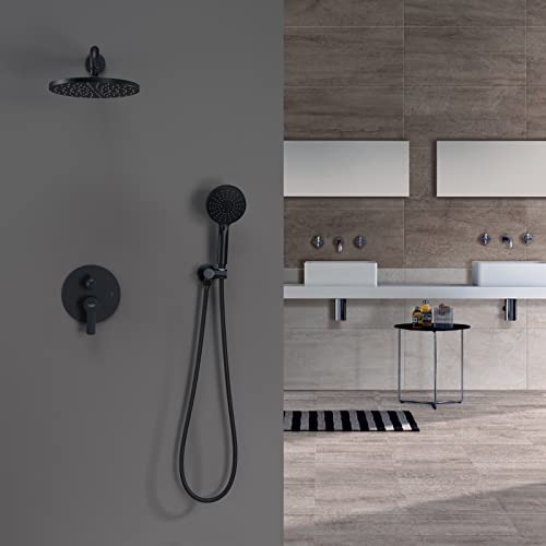 Iriber Shower System Wall Mounted Shower Faucet Mixer Set with Luxury High Pressure Shower head and 3-Setting Handheld, Bathroom Shower Trim Kit Contain Pressure Balance Valve, Matte black - Image 2