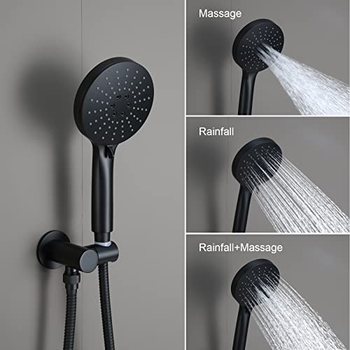 Iriber Shower System Wall Mounted Shower Faucet Mixer Set with Luxury High Pressure Shower head and 3-Setting Handheld, Bathroom Shower Trim Kit Contain Pressure Balance Valve, Matte black - Image 4