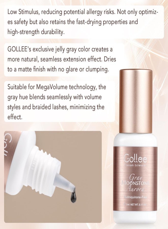 GOLLEEPRO Moonstone Gray Eyelash Extension Glue, Lash Glue for Eyelash Extensions -(0.17fl.oz / 5ml) 0.5-1 Sec Fast Drying/Retention 6-8 Week Eyelash Adhesive for Eyelash Extensions Professional Salon Supplies - Image 4