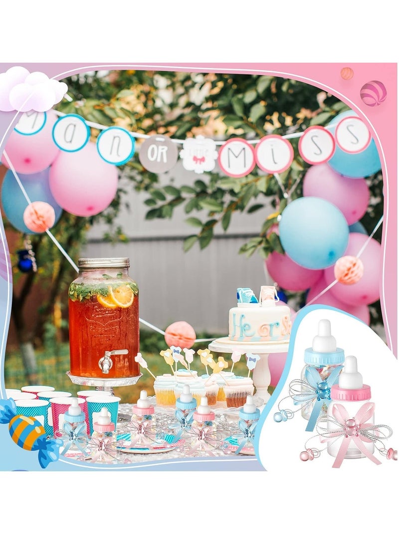SYOSI Baby Shower Bottles 48 Pcs Baby Shower Mini Milk Bottle Baby Bottles Mini Baby Bottles for Baby Shower Plastic Bear Candy Box Bottles with Ribbon for Baby Shower Favor Gift Decor Blue Pink  - Image 2