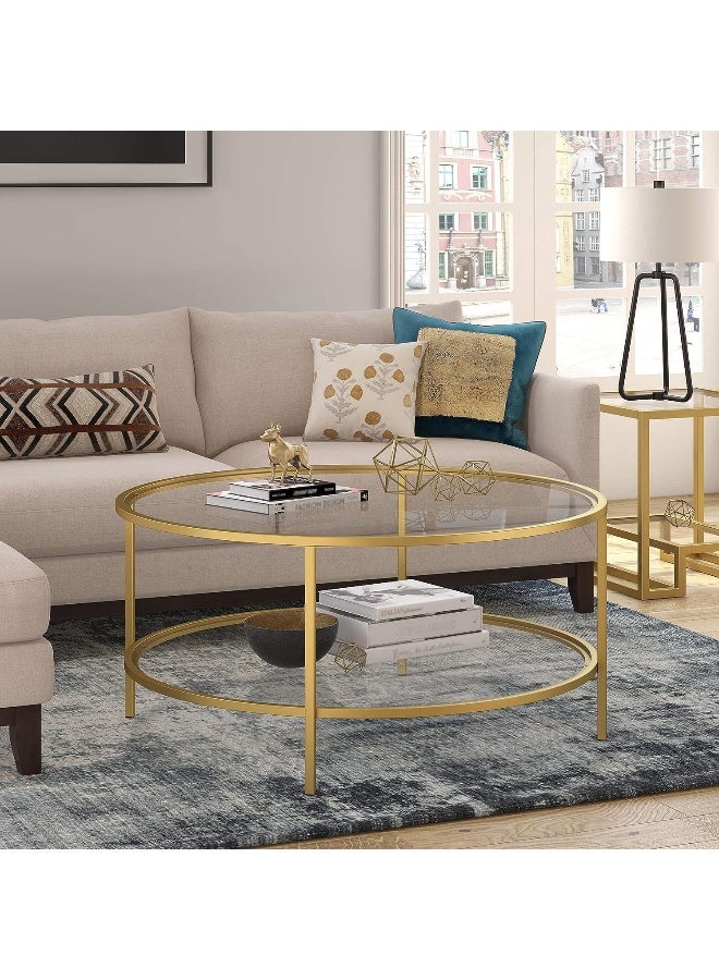 Hometaste Tempered Glass Coffee Table Round Coffee Table Nested Table Tea Table End Side Table Sofa Table For Living Room Home Office Gold