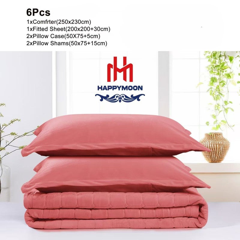 HAPPYMOON طقم لحاف مخملي - 6 قطع ، حجم كينج ، يناسب 250 × 230 سم سرير مزدوج | ناعم ودافئ ومريح - Image 2