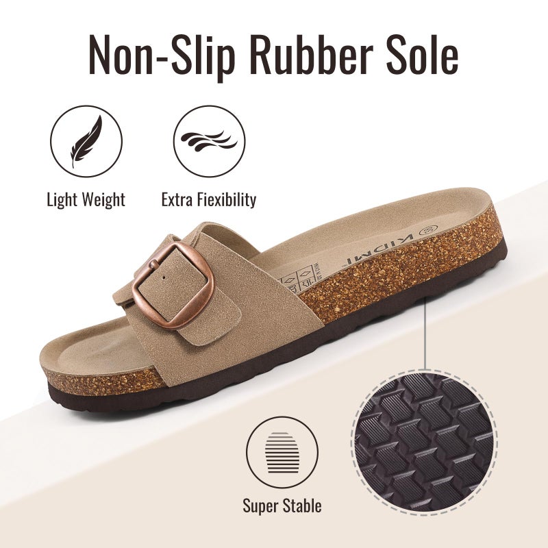 KIDMI Genuine Suede Cork Footbed Sandals for Women Comfortable Summer Slides with Buckle, Apricot 39 - Image 5