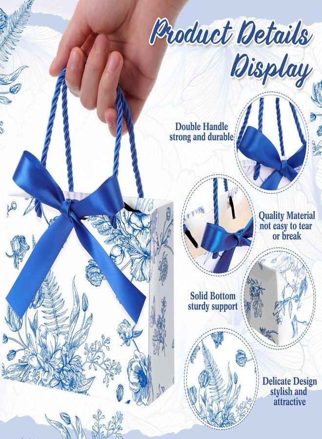 Moinchore 30 Pcs Blue and White Floral Paper Gift Bags with Ribbon Handles, 5.5 x 4.7 x 2.5 in Medium Decorative Favor Bags for Baby Shower, Bridal Party, Wedding, Birthday, Candy, Snacks and Presents - Image 3