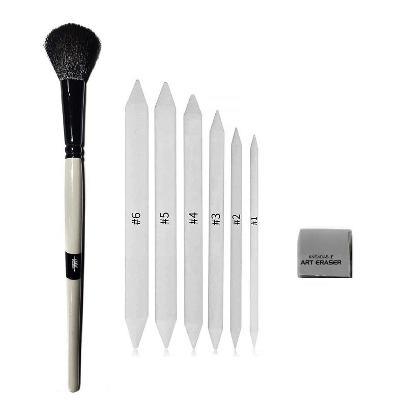 ChiggiWiggi Art Blending Brush with 6 Pcs Blending Paper Stumps and 1 Kneadable Eraser for Drawing Arts - Image 1