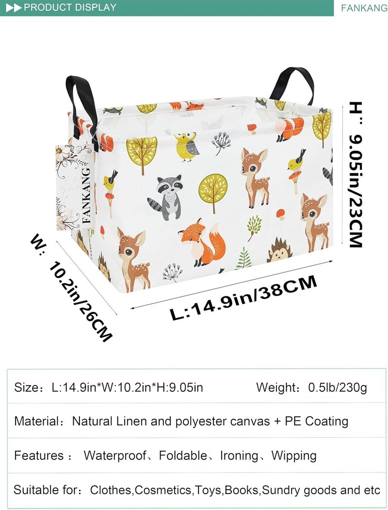 FANKANG Storage Bins, Nursery Hamper Canvas Laundry Basket Foldable with Waterproof PE Coating Large Storage Baskets for Kids Boys and Girls, Office, Bedroom, Clothes,Toys(Rec-deer） - Image 2