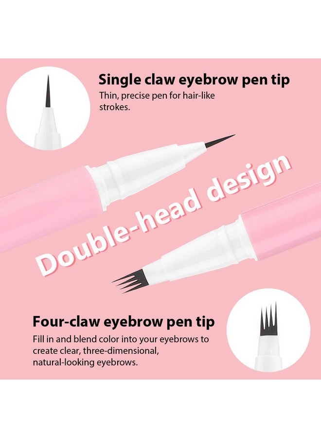 evpct 2Pcs Dark Brown Magic Microblading Dual-Ended Eyebrow Contouring Pen Brow Pencil, With 4 Brush Micro-Fork-Tips Applicator And Precise Brush-Tip, Hair Like Strokes, With Dual-Ended Eyebrow Brush - Image 3
