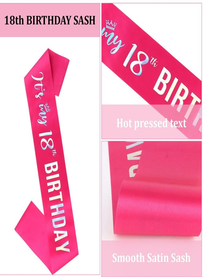 Semato 18th Birthday Decorations for Girls Hot Pink 18th Birthday Crown and Sash Gifts for Girls Party Supplies and Favors - Image 3