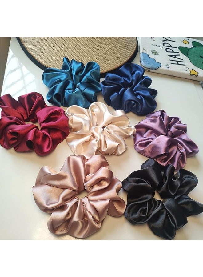 Large, soft satin silk hair ties for women, suitable for curly and thick hair for women and girls (7 pieces, multi-colored) - Image 1