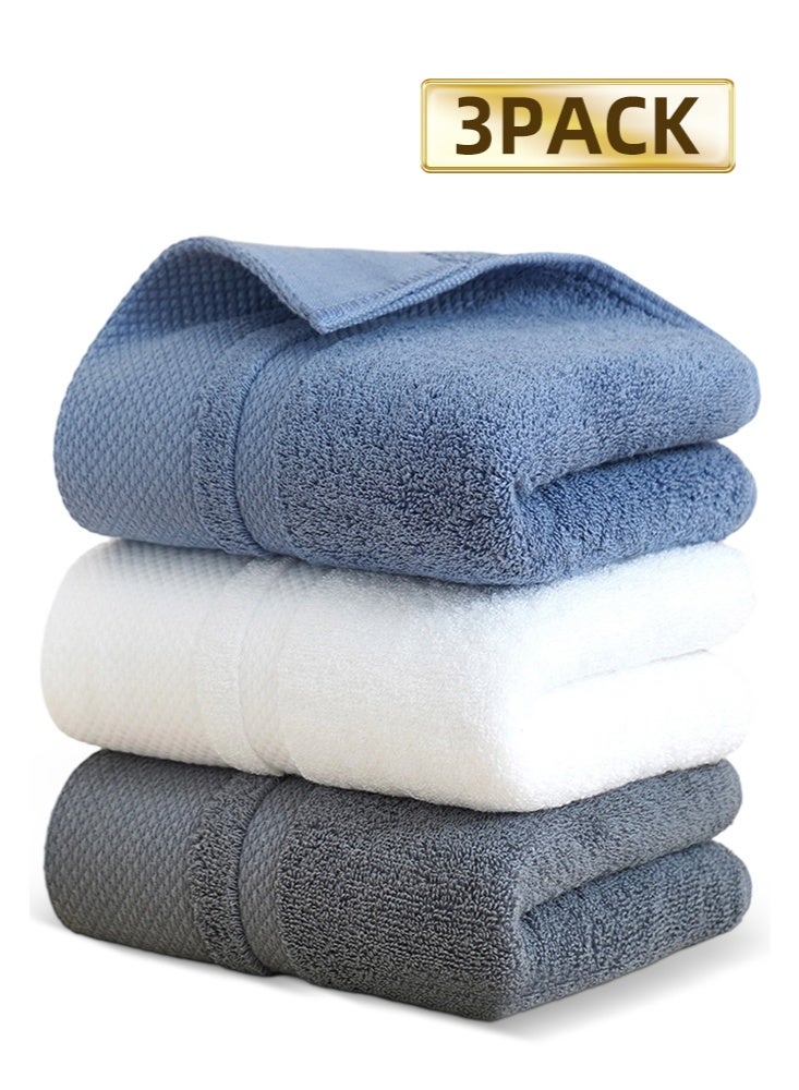 3 قطعة 100٪ مناشف القطن سوبر ناعمة وممتصة 3 مناشف حمام فندق فاخر ومنتجع صحي نوعية ممتازة مناشف حمام - أبيض ورمادي وأزرق - Image 1