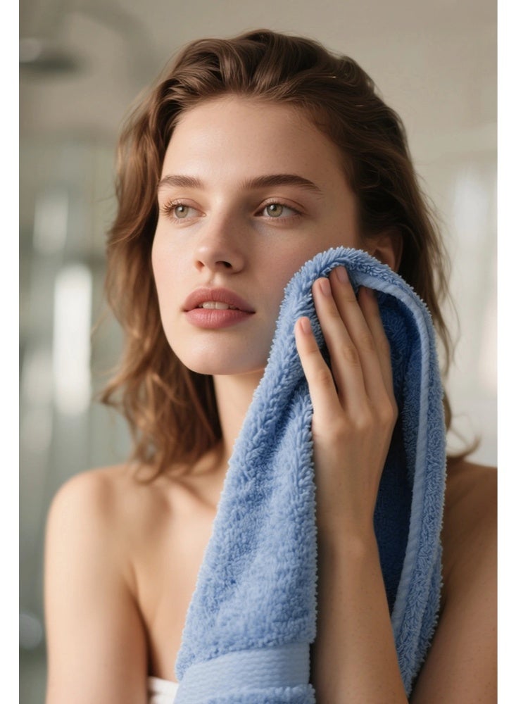 3 قطعة 100٪ مناشف القطن سوبر ناعمة وممتصة 3 مناشف حمام فندق فاخر ومنتجع صحي نوعية ممتازة مناشف حمام - أبيض ورمادي وأزرق - Image 4