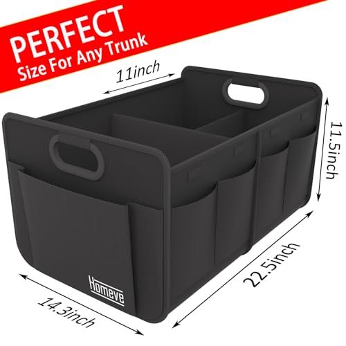 Homeve Trunk Organizer, Car Storage, Reinforced Handles, Collapsible Multi-Compartment, Foldable, Waterproof, Sturdy, 600D Oxford Polyester For Car, SUV, Mini-Van, Black, 2 Compart-Medium - Image 4