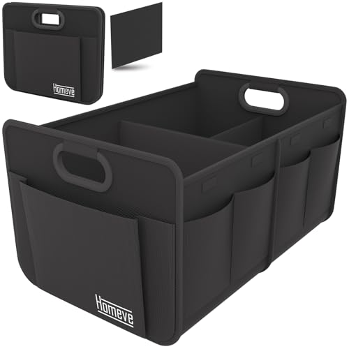 Homeve Trunk Organizer, Car Storage, Reinforced Handles, Collapsible Multi-Compartment, Foldable, Waterproof, Sturdy, 600D Oxford Polyester For Car, SUV, Mini-Van, Black, 2 Compart-Medium - Image 1