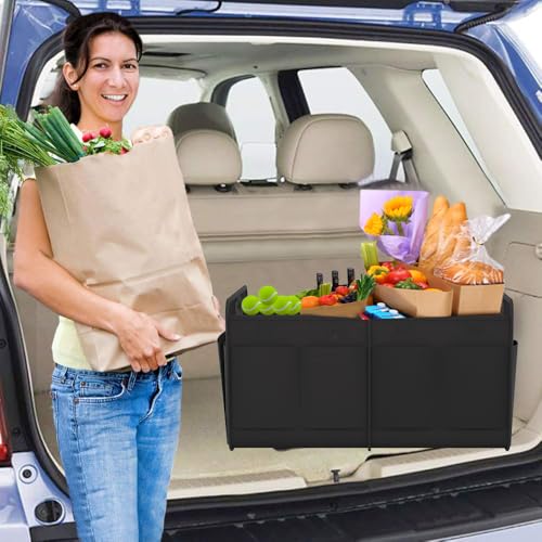Homeve Trunk Organizer, Car Storage, Reinforced Handles, Collapsible Multi-Compartment, Foldable, Waterproof, Sturdy, 600D Oxford Polyester For Car, SUV, Mini-Van, Black, 2 Compart-Medium - Image 5