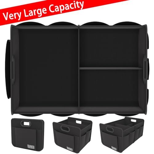 Homeve Trunk Organizer, Car Storage, Reinforced Handles, Collapsible Multi-Compartment, Foldable, Waterproof, Sturdy, 600D Oxford Polyester For Car, SUV, Mini-Van, Black, 2 Compart-Medium - Image 2