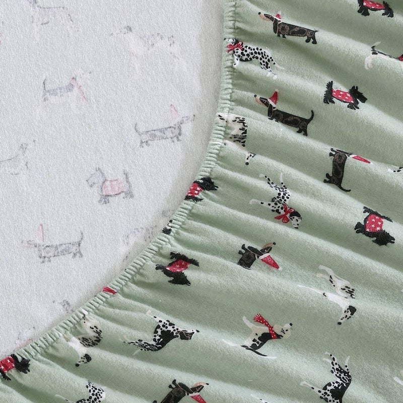 Laura Ashley - Full Sheet Set  Cotton Flannel Bedding  Brushed for Extra Softness & Comfort (Holiday Pups Green  Full)