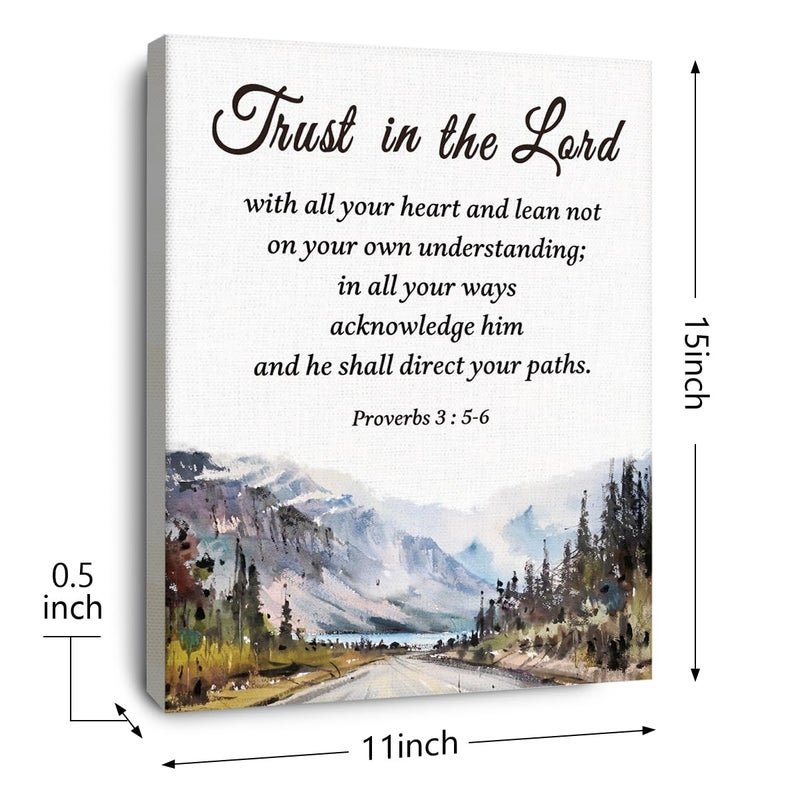 OTINGQD Christian Bible Scripture Proverbs 3:5-6 Trust in the Lord Watercolor Mountain Canvas Wall Art Prints Decoration for Home Bedroom Living Room Church,Christians Gifts,11x14 Inch - Image 2