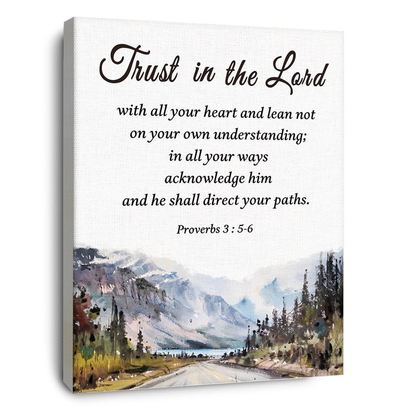 OTINGQD Christian Bible Scripture Proverbs 3:5-6 Trust in the Lord Watercolor Mountain Canvas Wall Art Prints Decoration for Home Bedroom Living Room Church,Christians Gifts,11x14 Inch - Image 1