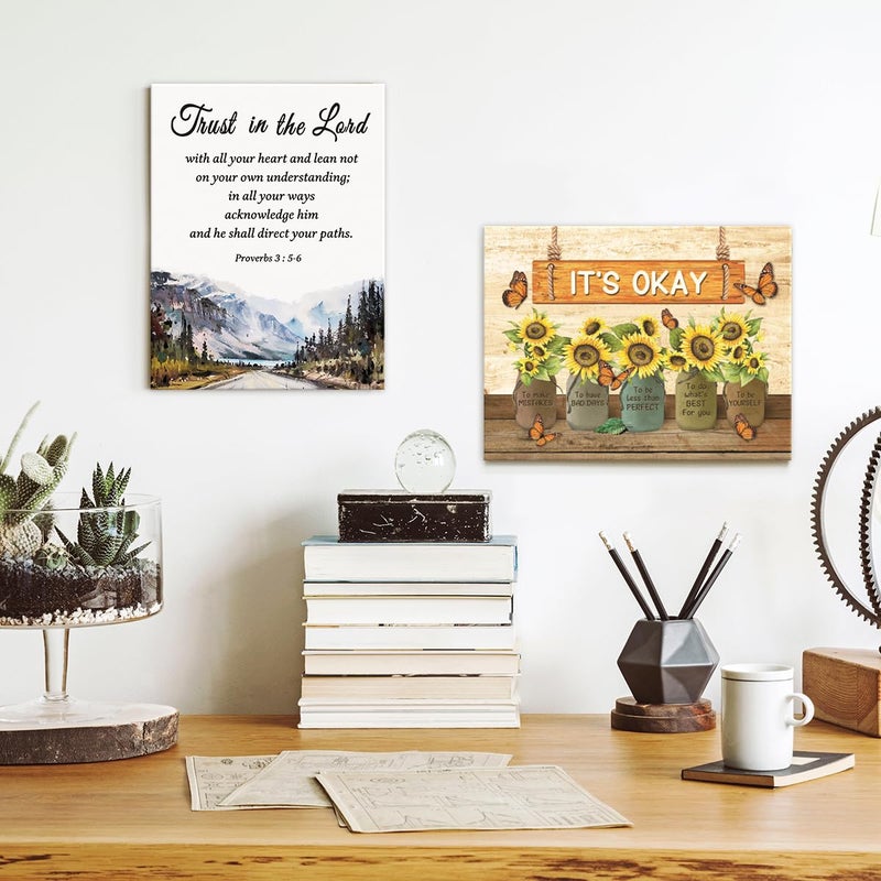 OTINGQD Christian Bible Scripture Proverbs 3:5-6 Trust in the Lord Watercolor Mountain Canvas Wall Art Prints Decoration for Home Bedroom Living Room Church,Christians Gifts,11x14 Inch - Image 4