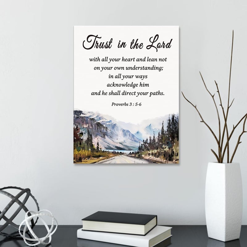 OTINGQD Christian Bible Scripture Proverbs 3:5-6 Trust in the Lord Watercolor Mountain Canvas Wall Art Prints Decoration for Home Bedroom Living Room Church,Christians Gifts,11x14 Inch - Image 3