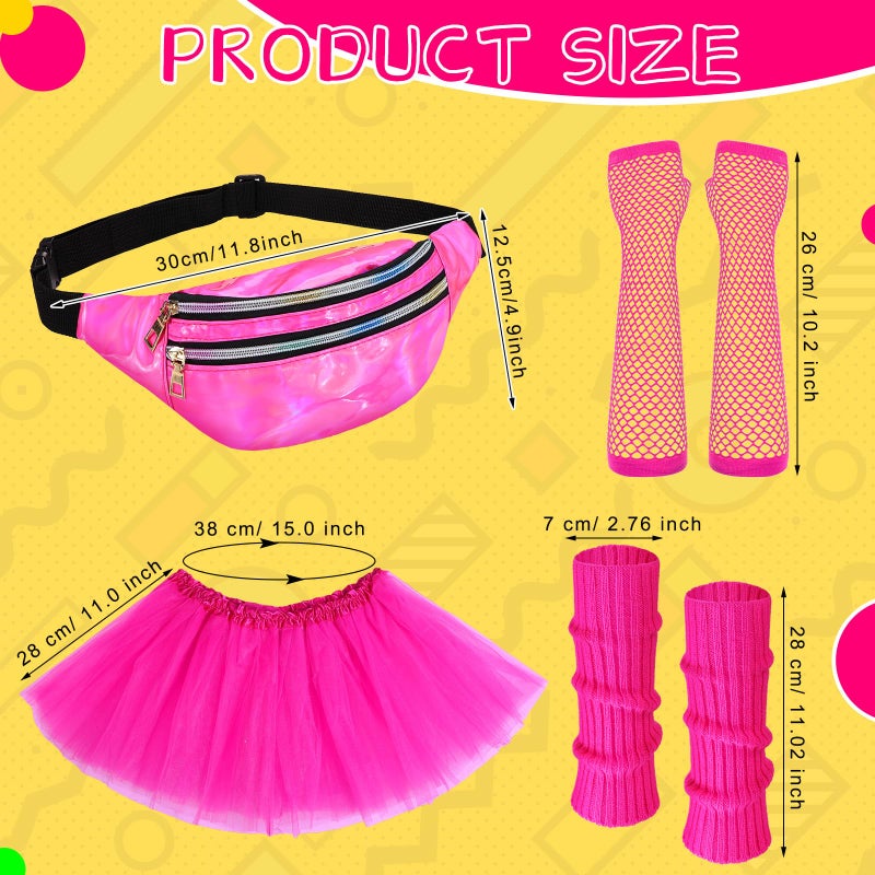 Toulite 8 Pcs Halloween Kid 80s Costume Accessories Set Neon Leg Warmers Socks Fanny Tutu Skirts(Rose Red and Green) - Image 3