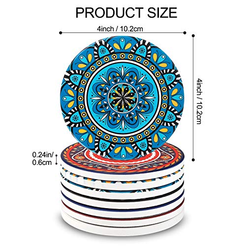 AODINI Coasters for Drinks,AODINI Set of 8 Absorbent Stone Coasters for Wooden Table, Mandala Ceramic with Cork Base, Gift for Housewarming Birthday and Family - Great Home and Dining Room Decor - Image 4