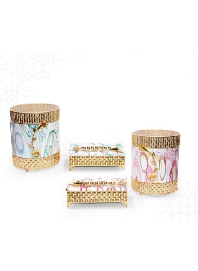 أرت لوك طقم علب مناديل مع سله ورق خشبي