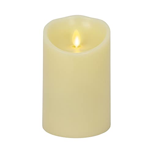 Luminara Scalloped Edge Flameless LED Candle - Ivory 3.5" x 5" - Real Wax Pillar Battery Operated Moving Flame w/Timer Unscented 1000Hr Runtime - Image 1