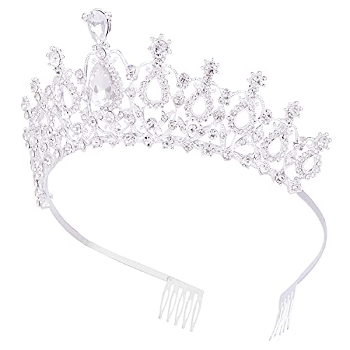 Vofler Crystal Tiaras and Crowns for Women Queen Silver Rhinestone Hair Jewelry Decor for Princess Ladies Flower Girls Bridal Bride Birthday Pageant Wedding Prom Halloween Costume Party with Combs - Image 4