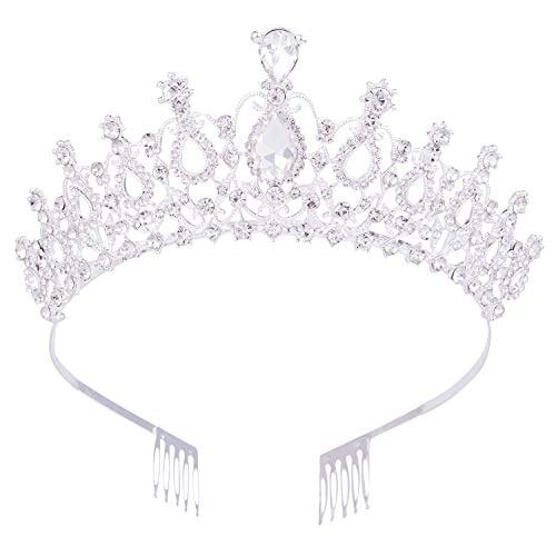 Vofler Crystal Tiaras and Crowns for Women Queen Silver Rhinestone Hair Jewelry Decor for Princess Ladies Flower Girls Bridal Bride Birthday Pageant Wedding Prom Halloween Costume Party with Combs - Image 1