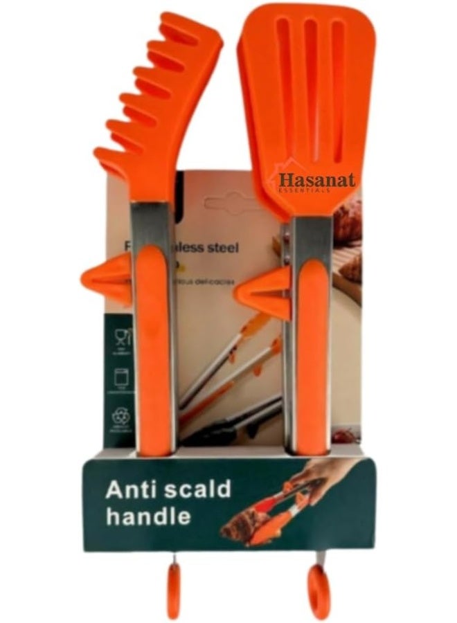 HASANAT ESSENTIALS Essentials Multipurpose 2-in-1 Silicone Clamp Spatulas and Tongs â€“ Heat-Resistant, Non-Stick, Easy Grip - Image 1