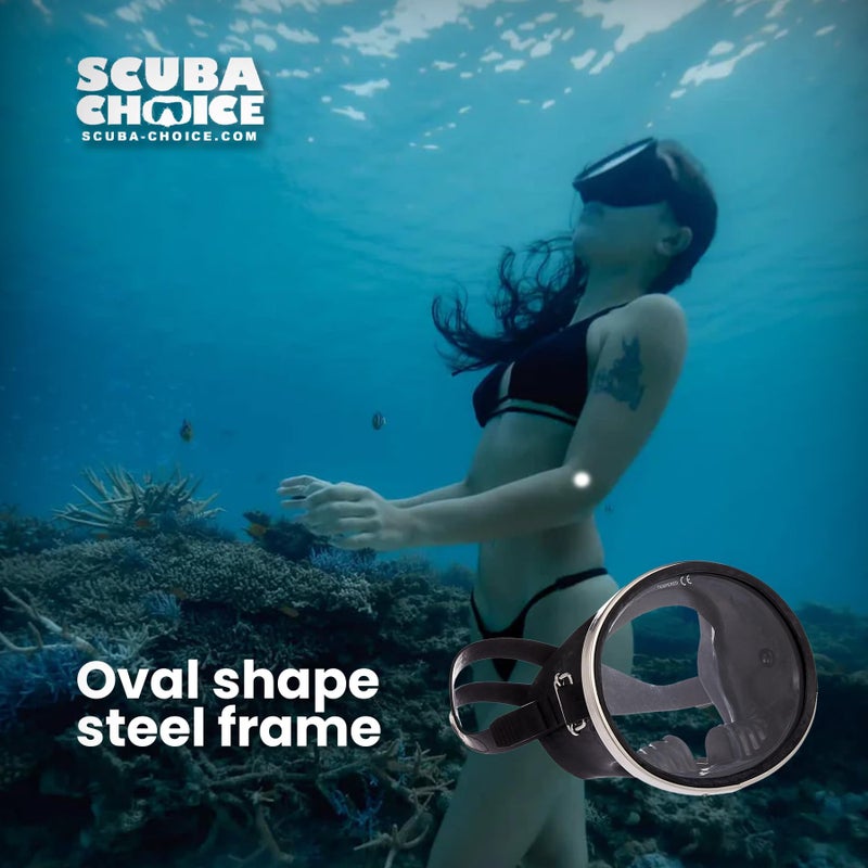 Scuba Choice Spearfishing Free Dive Mask - Classic Rubber with Tempered Glass Lenses | Oval Shape Stainless Steel Frame for Enhanced Visibility & Comfort, Perfect Underwater Adventures - Black - Image 3