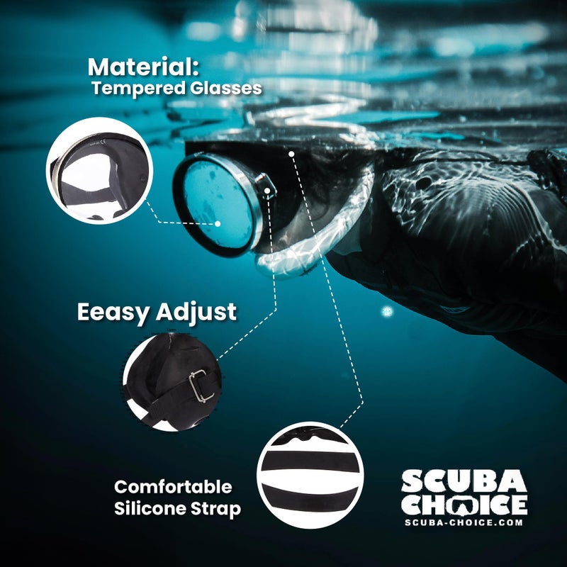 Scuba Choice Spearfishing Free Dive Mask - Classic Rubber with Tempered Glass Lenses | Oval Shape Stainless Steel Frame for Enhanced Visibility & Comfort, Perfect Underwater Adventures - Black - Image 2