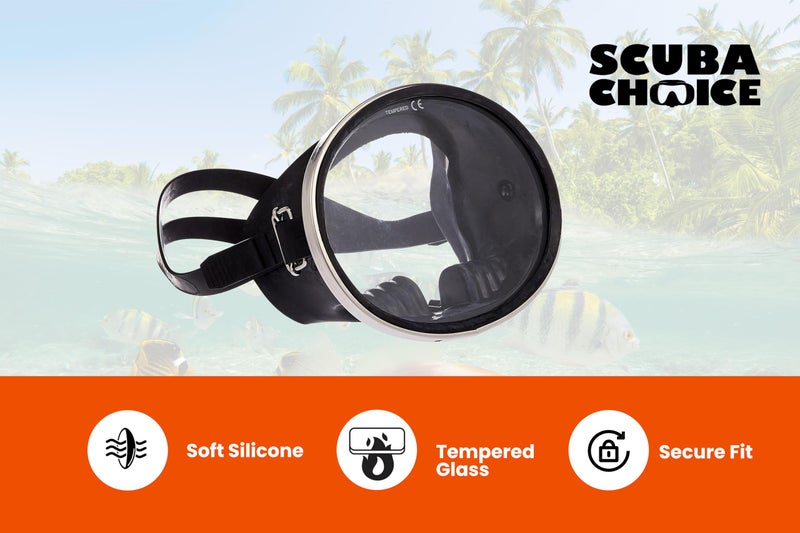 Scuba Choice Spearfishing Free Dive Mask - Classic Rubber with Tempered Glass Lenses | Oval Shape Stainless Steel Frame for Enhanced Visibility & Comfort, Perfect Underwater Adventures - Black - Image 5