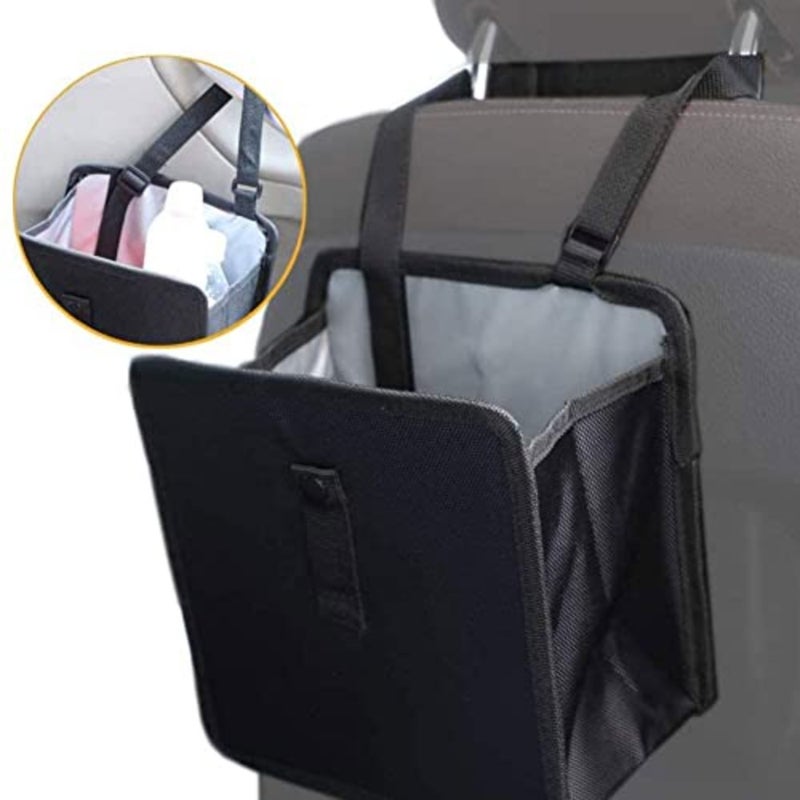 Foldable Hanging Car Trash Bag Can Premium Waterproof Garbage Bag Organizer Universal Storage Bin Basket Best for Interior Car Accessories, for Auto Truck Van and SUV Black - Image 3
