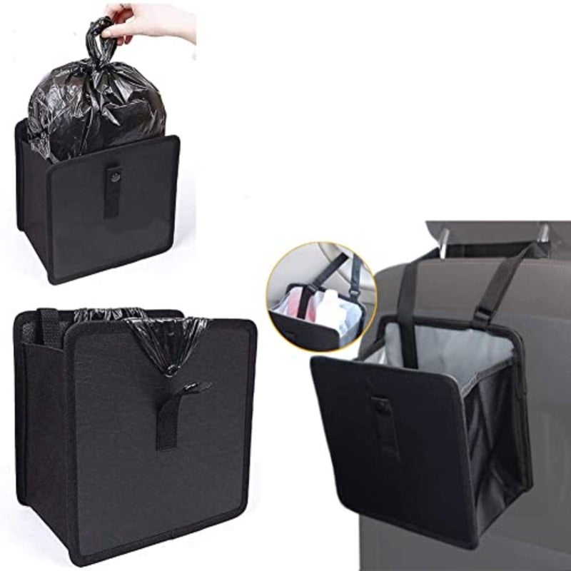Foldable Hanging Car Trash Bag Can Premium Waterproof Garbage Bag Organizer Universal Storage Bin Basket Best for Interior Car Accessories, for Auto Truck Van and SUV Black - Image 1
