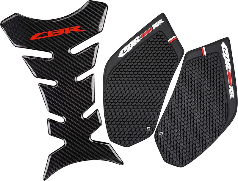 REVSOSTAR Black Real Carbon Look Sticker Decal, Protector Pad for CBR 600RR 2003-2006, Anti Slip, Traction Side, Fuel Knee Grip Decal, Polyvinyl Chloride, Waterproof, Outdoor Usage - Image 1