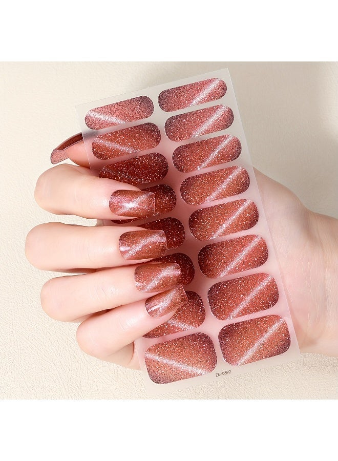 Rozino 8 Sheets Glitter Gel Nail Stickers, Cat's Eye Full Cover Nail Wraps, No Curing Manicure Strips for Women - Image 3
