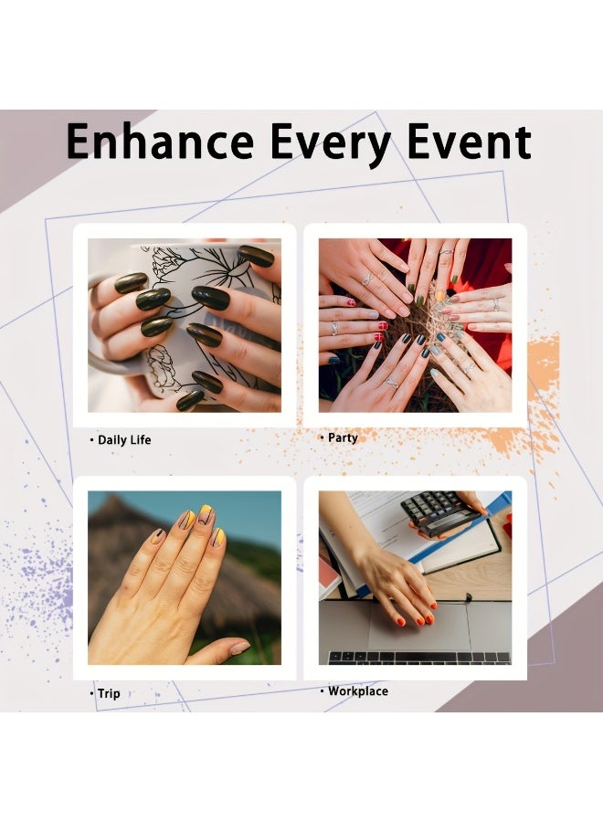 Rozino 8 Sheets Glitter Gel Nail Stickers, Cat's Eye Full Cover Nail Wraps, No Curing Manicure Strips for Women - Image 2