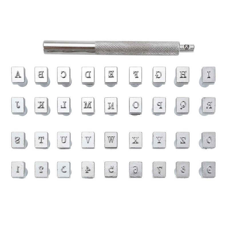 Yoption Yoption 36Pcs Leathercraft Metal Letter and Number Stamps Punch Set Tool 26 Alphabet Imprinted Leather Punching Tools for Leather Belt Bag Hat Shoes Craft Marking 3MM 