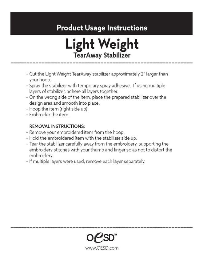 OESD Light Weight Tear Away Embroidery Stabilizer 15" x 10 Yd Roll - Image 3